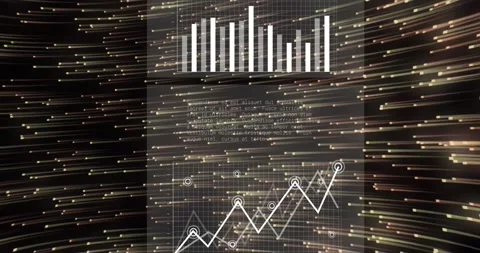 Light streaks revealing translucent vertical panel sliding scrolling charts Stock Footage 329703223