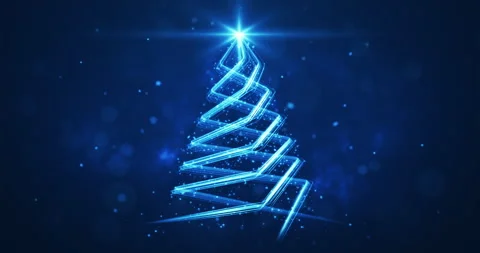 Light streaks shaped as Christmas tree. Abstract xmas tree animation Stock Footage