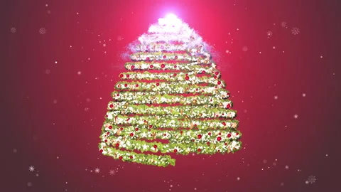 Light streaks shaped as Christmas tree on red background Stock Footage 220766706