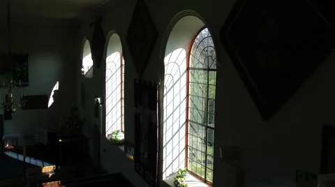 Light streaming through windows country rural church Stock Footage 48946776