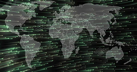 Light streams starting map expansion, global map drawing borders and hex Stock Footage 312116719