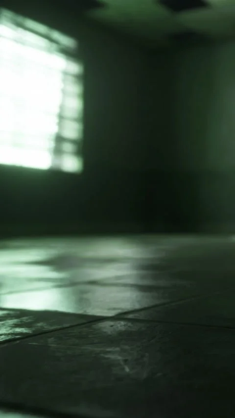 Light streams through window in empty room with wet floor Stock Footage 330274291