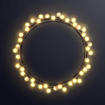 Light string Christmas wreath. Vector decorative design element. Stock Illustration