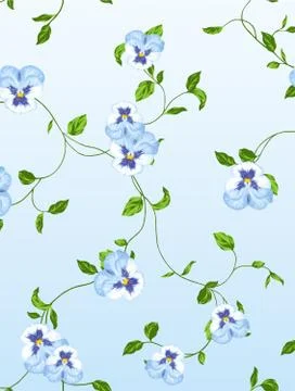 Light, summer, airy,  repeating pattern of blue flowers and leaves Stock Illustration