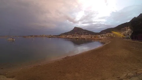 Light summer rain in the  beach with blue and orange colors Stock Footage 118700744