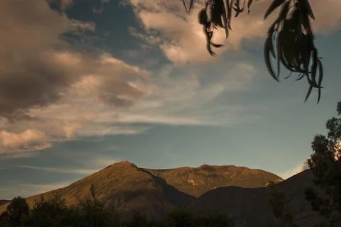 The light of the sunset and the shadows of the clouds over the Iguaque mounta Stock Photos