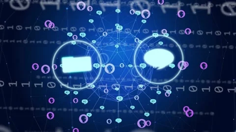Light surge sparking mesh globe sending spokes and icons morphing through Stock Footage 334744411