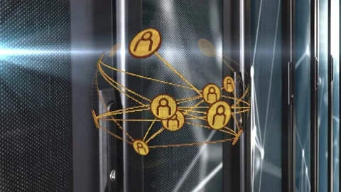 Light sweep activating 3D node ring rotating pulsing nodes moving out then Video stock 332577640