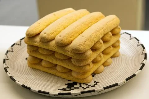 Light sweet egg biscuits called Savoyards for desserts Stock Photos