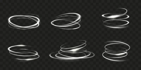 Light swirl. Spin motion effect. White line circle whirlwind. Rings rotatio.. Illustrazione stock