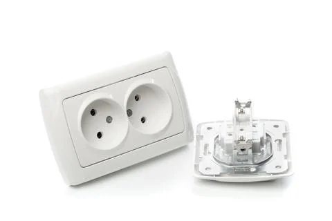 Light switch and socket isolared on white Stock Photos