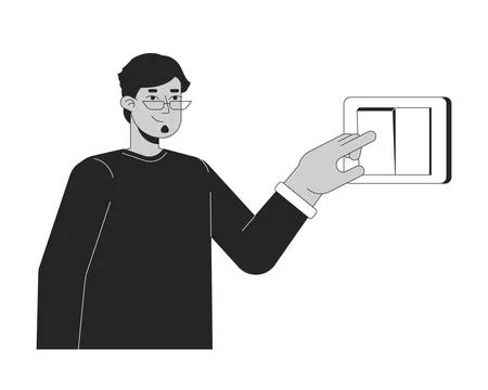 Light switch off black and white cartoon flat illustration Stock Illustration