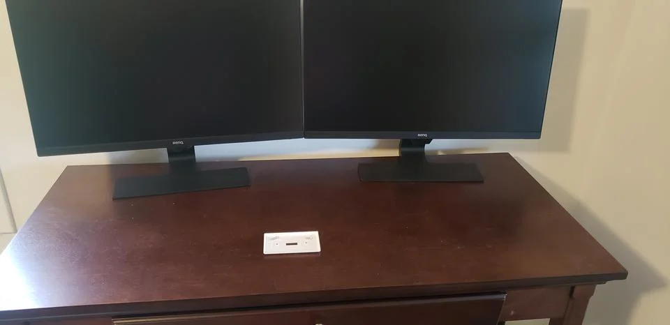 Light Switch Panel on Computer Desk Stock Photos