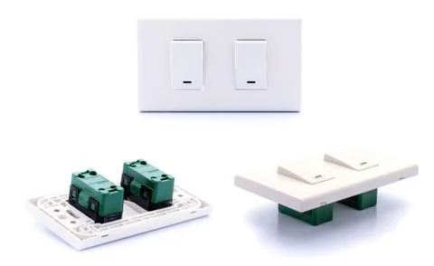 Light switch placed on a white background. Fotos de archivo