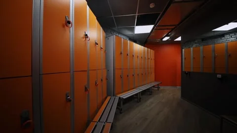 Light switched off and on in dressing room of fitness club Stock Footage 276367441