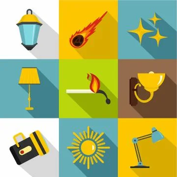 Light symbols icon set, flat style Stock Illustration