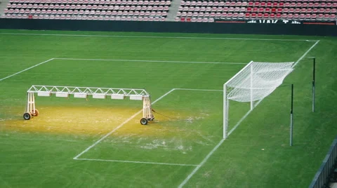Light system for growing lawns at an empty football field. Stock Footage 62329487