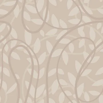 Light taupe beige seamless pattern with hand drawn leaves and liana branch Stock Illustration