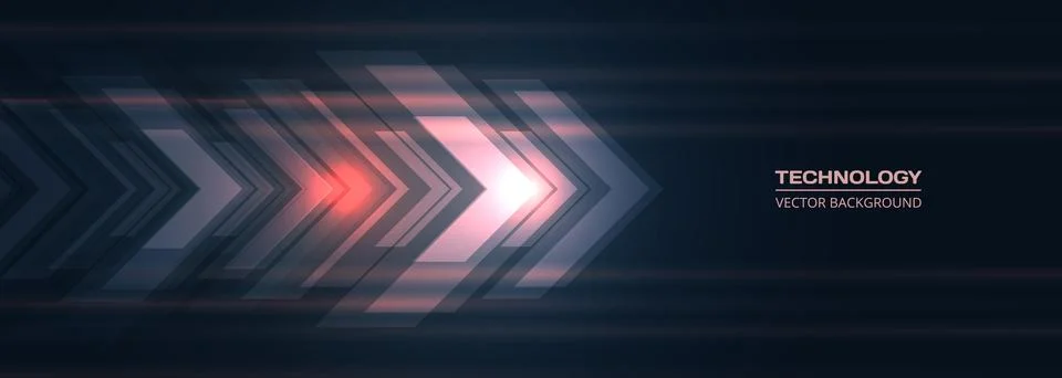 Light technology arrows on dark background. Vector abstract futuristic digital Illustrazione stock
