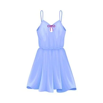 Light Textile Summer Dress with Thin Shoulder Straps and Flared Dress Border Stock Illustration