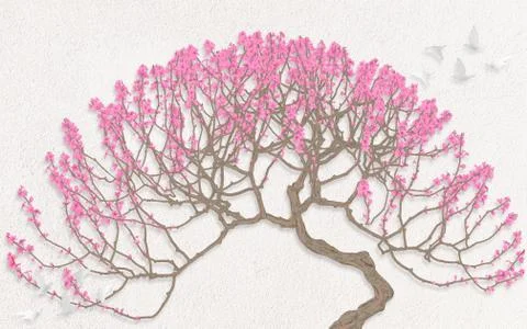 Light texture background, curved blooming pink cherry tree Stock Illustration