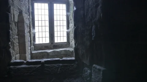 Light through a window of a medieval Castle Stock Footage 128666476
