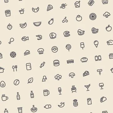 Light Tilted Seamless Pattern with Dark Food Icons Stock Illustration