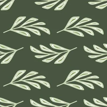 Light tones botanic abstract leaf branches elements. Green olive background.  Illustrazione stock