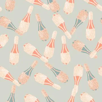 Light tones seamless doodle pattern with random juggler maces elements. Blue  イラスト素材