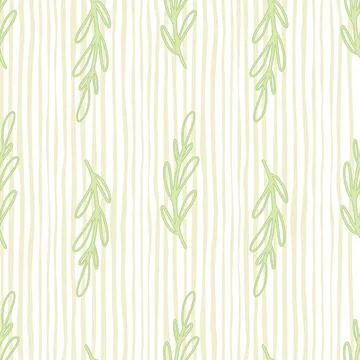 Light tones seamless foliage pattern with simple contoured branches on stripe Stock Illustration