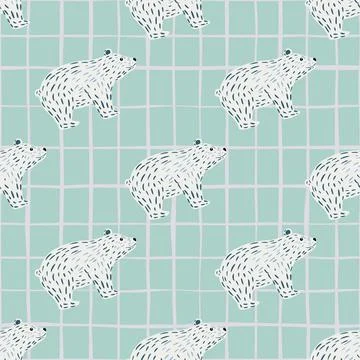 Light tones seamless zoo pattern with polar bear ornament. Blue pastel cheque Stock Illustration