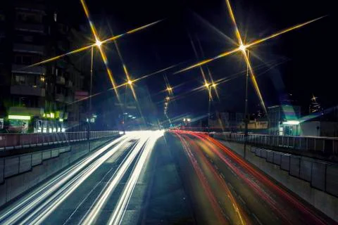Light trace of traffic in city Stock Photos