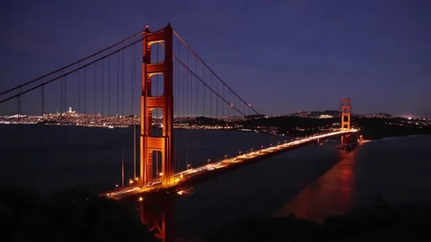 Light traffic on Golden Gate Bridge to San Francisco at night Stock Footage 234728030