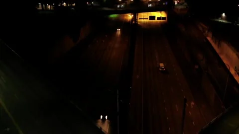 Light Traffic at Night, Highway, Seattle, Aerial Slow Motion Stock Footage 146554160