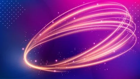 Light Trail Background, Elegant Violet Line Crossing. Widescreen Vector Ill.. Stock Illustration