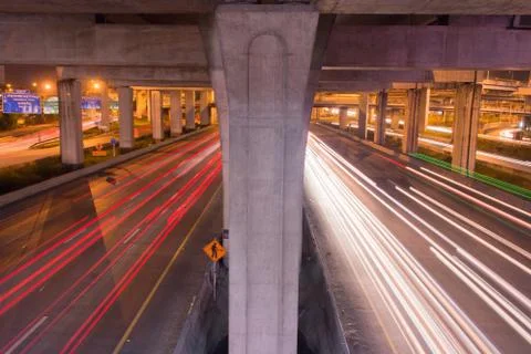 Light trail on highway at night Stock Photos