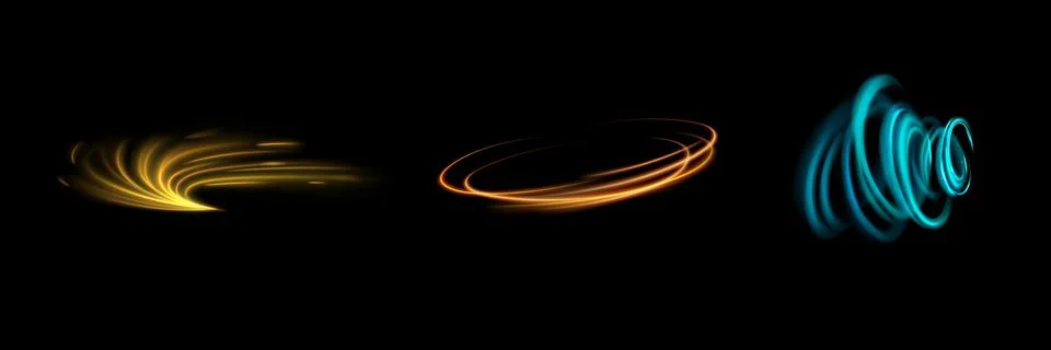 Light trail wave, fire path trace line and effect curve twirl. Neon motion .. Stock Illustration