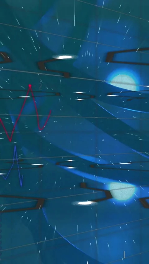 Light trails against financial data processing against close up of computer Stock Footage 331649547