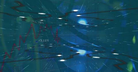 Light trails against financial data processing against close up of computer Stock Illustration