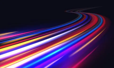 Light trails. Blurred car light motion effect, city road background with long Stock Illustration