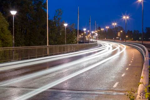 Light Trails on Bridge Stock Photos