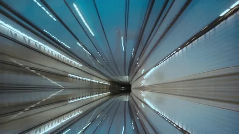 Light trails expanding inside a dark subway tunnel Video stock 302646073