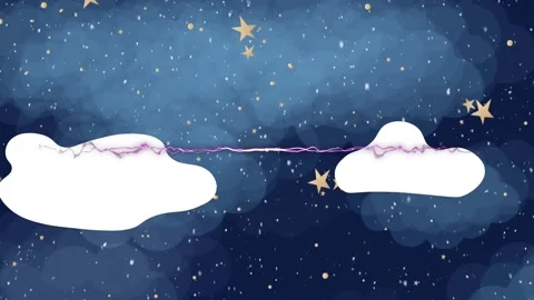 Light trails exploding against snow falling over stars and cloud icons on blue 動画素材 159645482