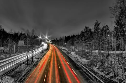 Light trails on highway Stock Photos