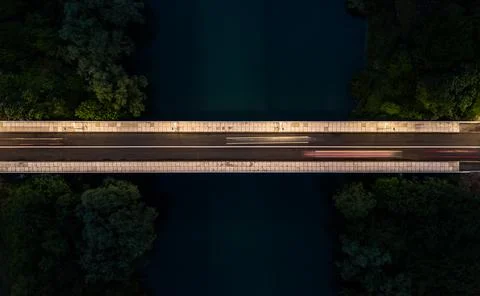 Light trails on night bridge Stock Photos