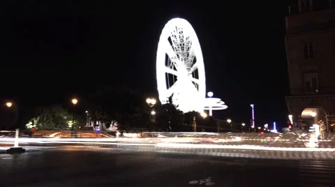 Light trails at Night in the streets of Paris, France - 60fps Stock Footage 53836997