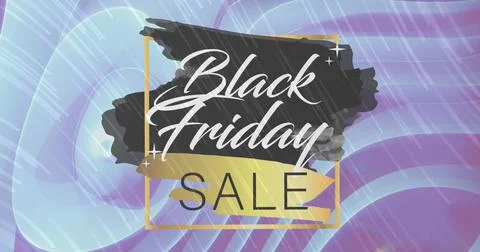 Light trails over black friday sale text banner against textured wavy effect on Illustrazione stock