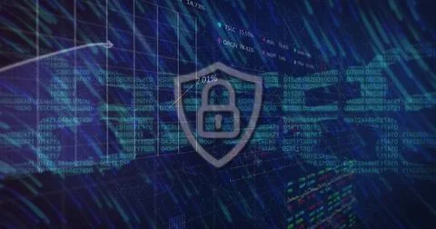 Light trails over security padlock and chain icon against data processing on Stock Photos