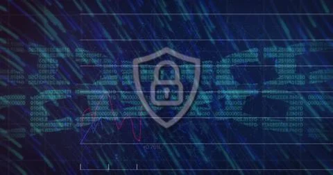 Light trails over security padlock and chain icon against data processing on Stock Photos