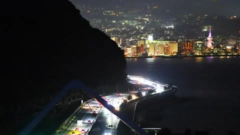 Light trails from roads and vehicles (Beppu City, Oita Prefecture) Stock Footage 337548611